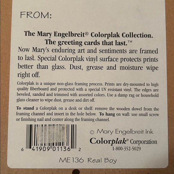 Mary Engelbreit "Real Boy" Plaque Wood Colorplak Collectible 1990 Pinocchio - Picture 7 of 17